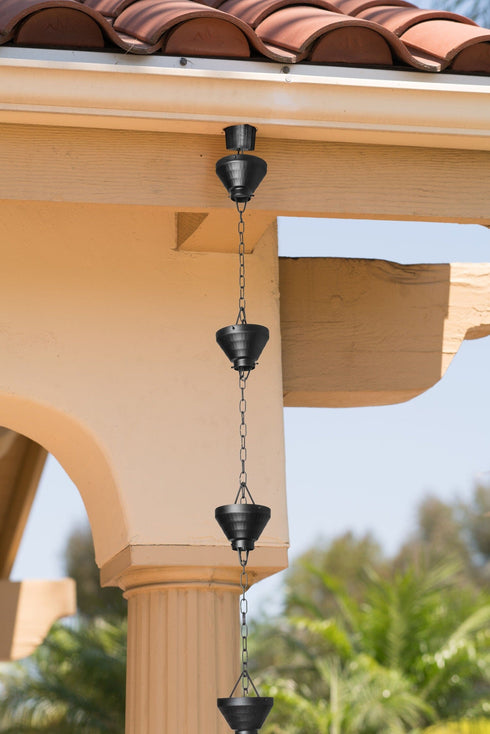 Aluminum Siam Rain Chain Replacement Downspout for Gutters, 8-1/2 Feet Length, Matte Black